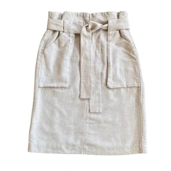 H&M linen cargo skirt front patch pockets wide tie belt. Women's Size 6 - Picture 2 of 6